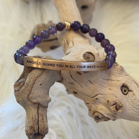 New - Amethyst Bracelet Angels Guard You In All Your Ways Psalm 91:11 - Picture 2 of 10
